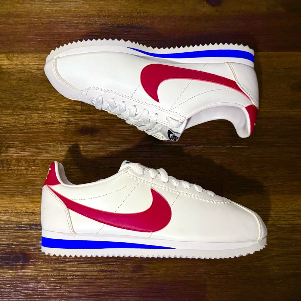 Nike Classic Cortez Leather White Red Blue - Women Size 6.5 (5M) Gump RARE MINT - Picture 2 of 4
